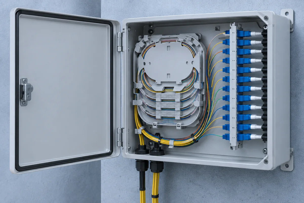 Organized fiber distribution box with patch cords
